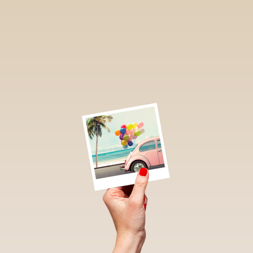 Zomerkaart kever met tros ballonnen Polaroid