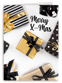 Kerstkaart zwart goud kerstcadeau merry xmas