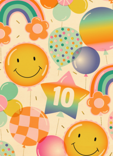 Verjaardagskaart smiley ballonnen met leeftijd