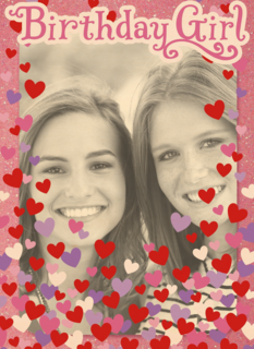 fotokaart birthday girl roze met hartjes