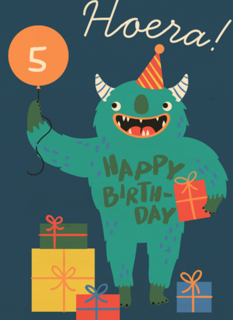 Hoera monsterkaart Happy Birthday