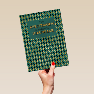 Stijlvolle kerstkaart groen met goud
