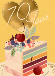 verjaardagskaart voor 70 jaar met cake