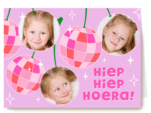 Hiep Hiep Hoera fotokaart discobal