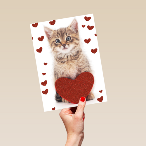 valentijnskaart klassiek poes met hart
