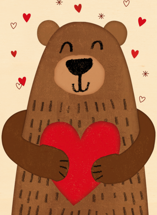 Houten Kaart Vriendschap Liefde Valentijn | Houten Kaart Hallmark | Vriendschap Liefde Valentijn | Valentijnskaart Klassiek Beer Met
