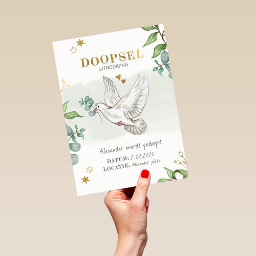 Doopsel uitnodiging duif groen