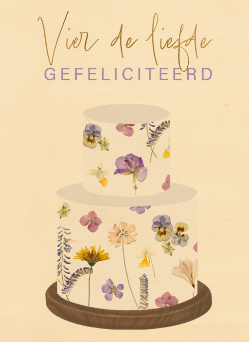 Houten Kaart Felicitatie Huwelijk | Houten Kaart Hallmark | Felicitatie Huwelijk | Huwelijkskaart Met Grote Taart En De Tekst Vier De