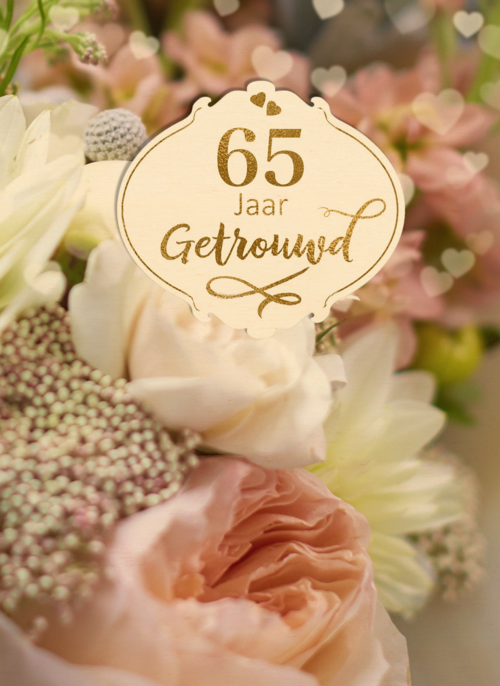 Houten Kaart Huwelijksjubileum | Houten Kaart Hallmark | Huwelijksjubileum | Huwelijkskaart 65 Jaar Getrouwd Bloemen