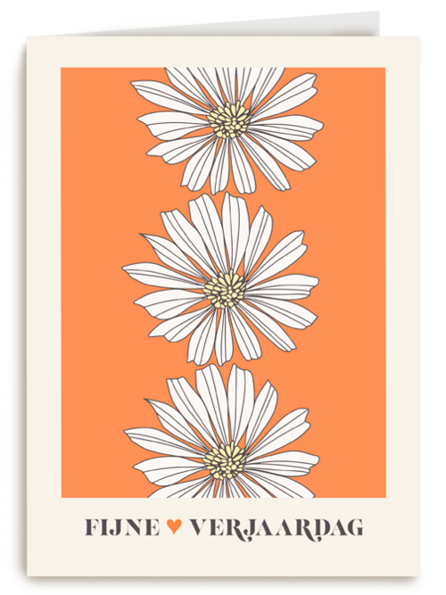 Verjaardagskaart oranje met bloemen