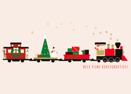 Kerstkaart trein met kerstgroetjes