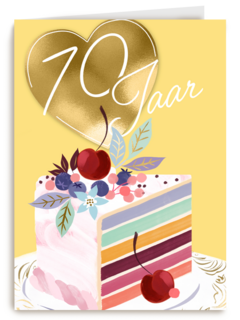 verjaardagskaart voor 70 jaar met cake