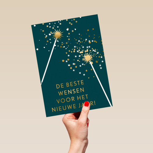de beste wensen met gouden sterretjes op groen