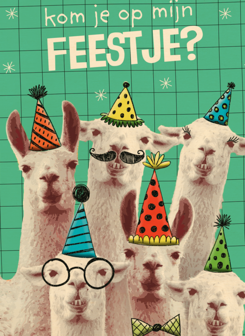 Houten Kaart Kinderfeest | Houten Kaart Hallmark | Kinderfeest | Kom Jij Op Mijn Lamafeestje