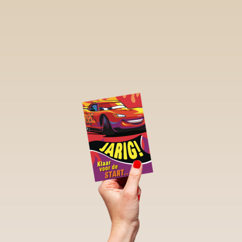 disney cars kaart met de tekst jarig klaar voor de start