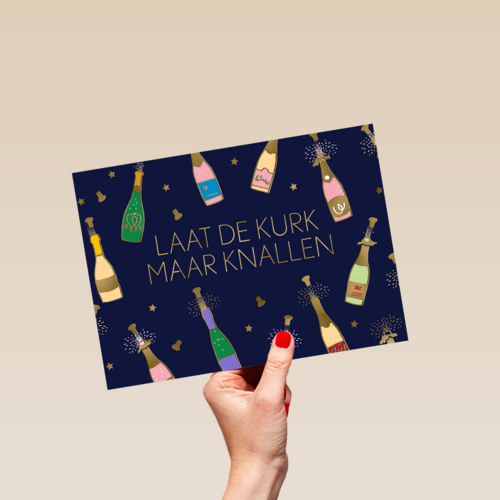 nieuwjaar kaart laat de kurk maar knallen