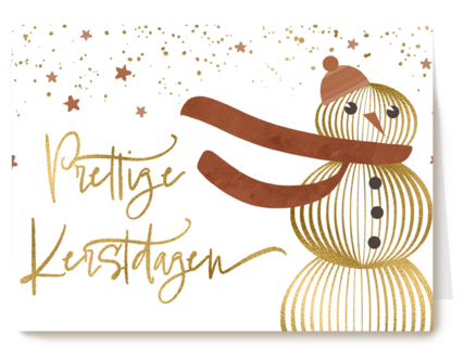 kerstkaart met goudkleurige sneeuwpop