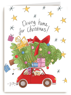 Kerstkaart matia studio kerstboom op auto