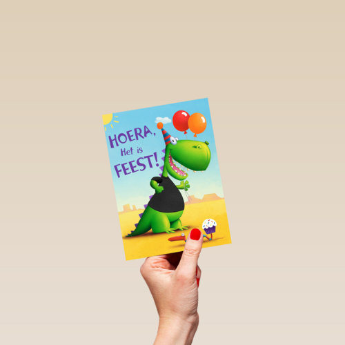 t rex hoera het is feest kaart