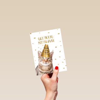 nieuwjaar kaart kat gelukkig nieuwjaar