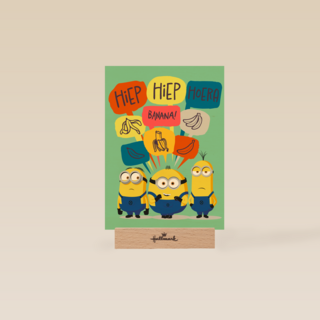 Verjaardagskaart de Minions hiep hiep hoera banana