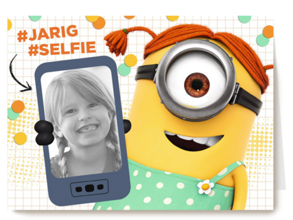 minion kaart meisje hashtag jarig hashtag selfie