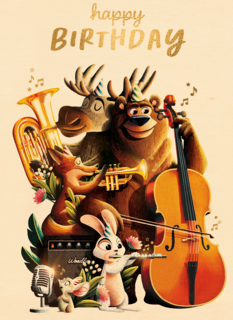 Folio verjaardagskaart dieren orkest