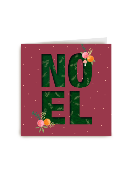 Kerstkaart noel roze oranje