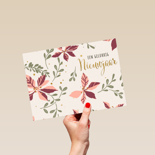 Nieuwjaar kaart roze kerstster