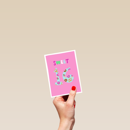 Verjaardagskaart roze sweet 16 tiener meisje