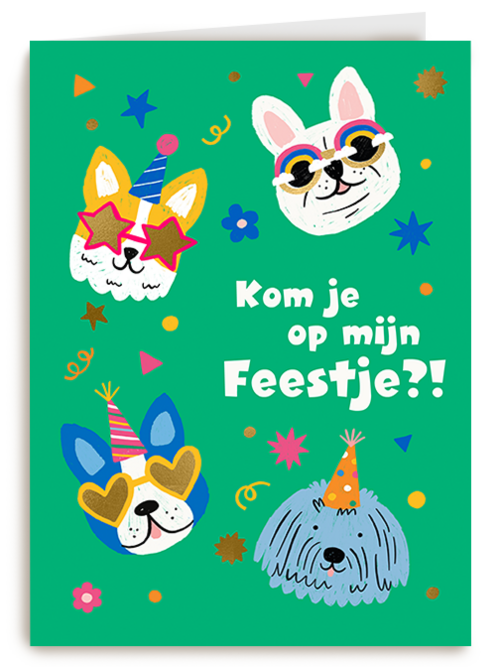 Kaart Hallmark | Kinderfeest | Feestelijke Honden