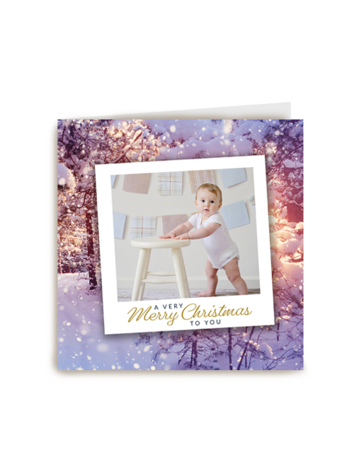 Kerst fotokaart stijlvol baby met kruk