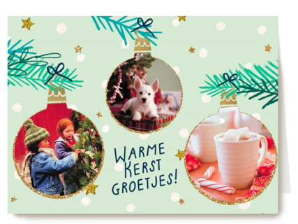 kerstkaart fotokaart 3 kerstballen
