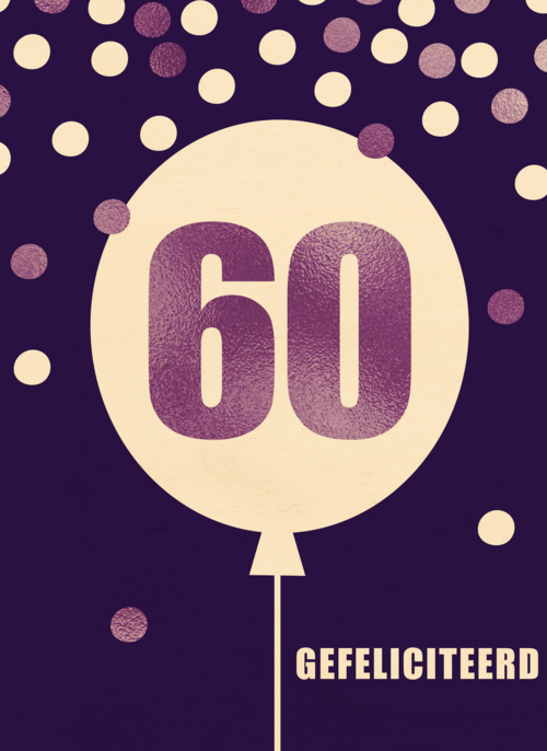 Verjaardagskaart leeftijden 60 paars ballon