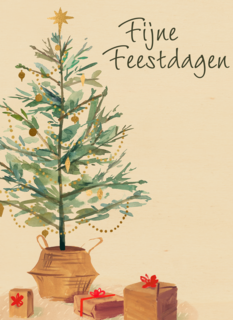Kerstkaart klassiek kerstboom cadeautjes