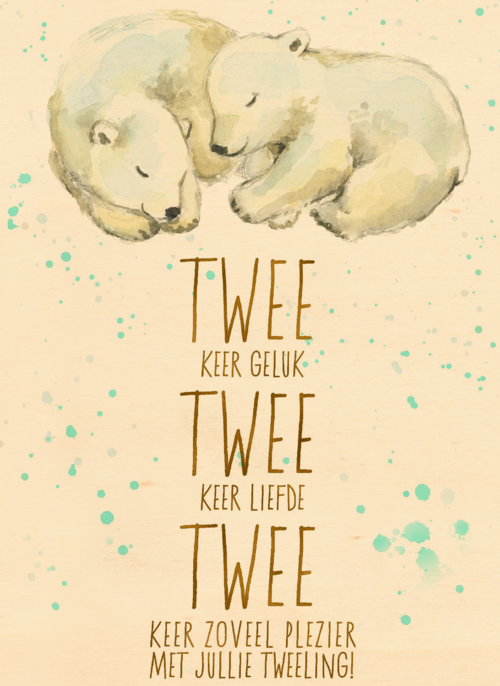 Houten Kaart Zwangerschap Felicitatie | Houten Kaart Hallmark | Zwangerschap Felicitatie | 2 Keer Geluk 2 Keer Liefde 2 Keer Plezier Met