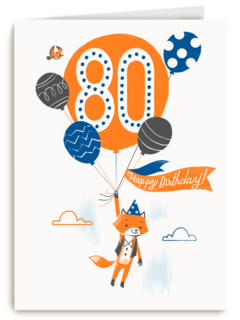 een vos met ballon om 80 jaar te vieren