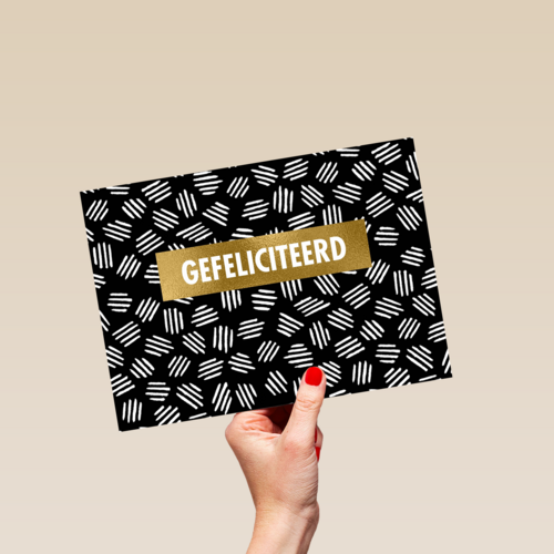 Gefeliciteerdkaart grafisch met streepjes zwart wit goud