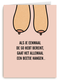 Verjaardagskaart grappig vrouw hangende borsten