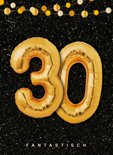 Verjaardagskaart leeftijden 30 ballonletters