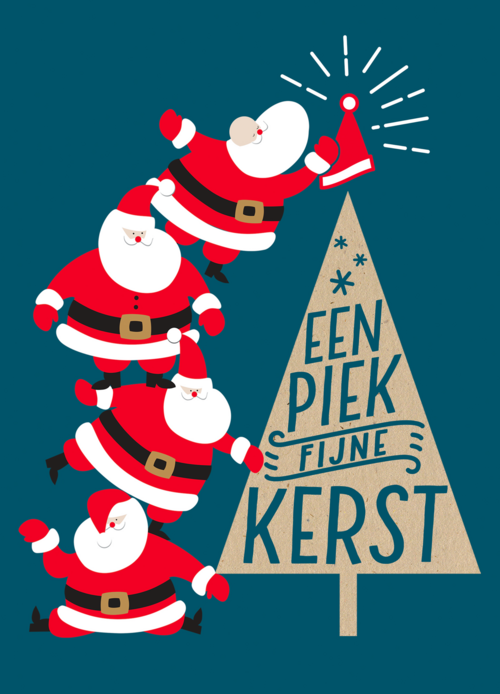 Kerstkaart met kerstmannen piek fijne kerst