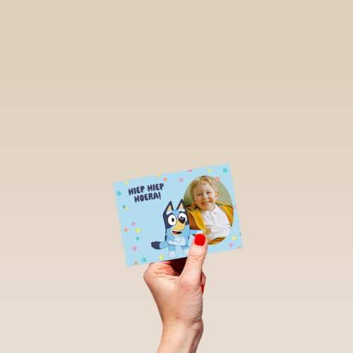 Bluey Hiep Hiep Hoera Fotokaart