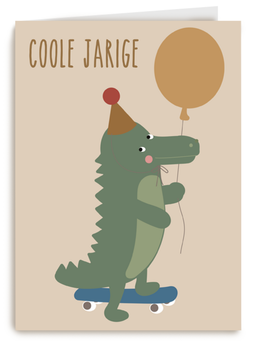 Verjaardagskaart krokodil met ballon