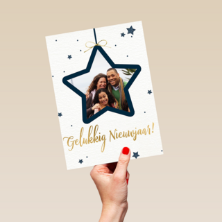 nieuwjaar fotokaart ster kader aanpasbare tekst