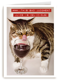 Verjaardagskaart kat met wijnglas