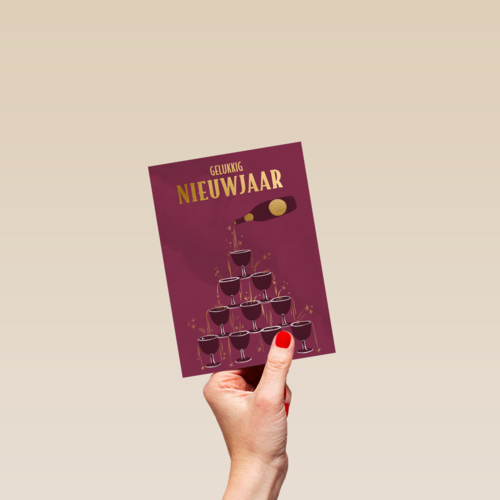 nieuwjaarskaart met champagnetoren