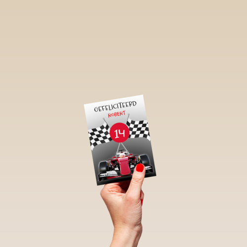 Verjaardagskaart raceauto