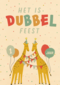 dubbel feest met twee giraffen en confetti