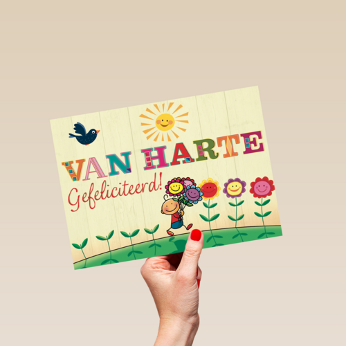 smile kaart van harte gefeliciteerd bloemen