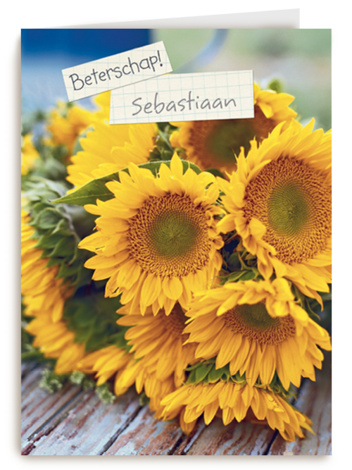beterschapskaart met zonnebloemen
